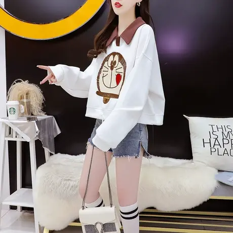 宽松短款小个子卫衣女2023新款秋冬季时尚洋气减龄网红设计感上衣商品大图