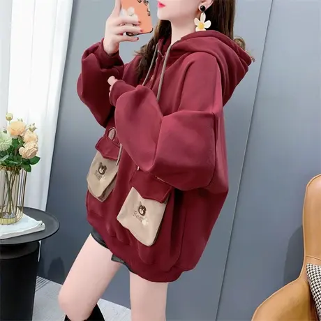 加绒加厚连帽卫衣女2023新款秋冬洋气减龄宽松设计感oversize外套商品大图