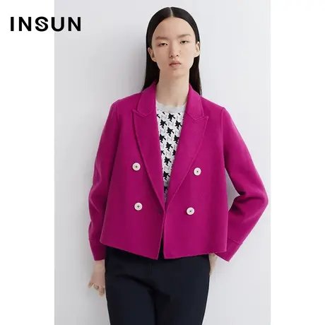 INSUN恩裳春季羊毛柔软双排扣西装外套图片