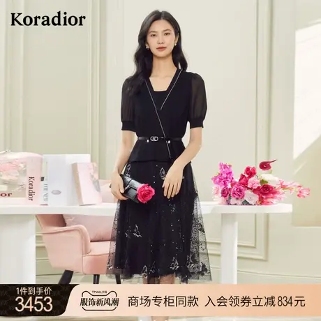 珂莱蒂尔商场同款气质连衣裙女拼接公主裙小黑裙名媛2023夏季新款图片