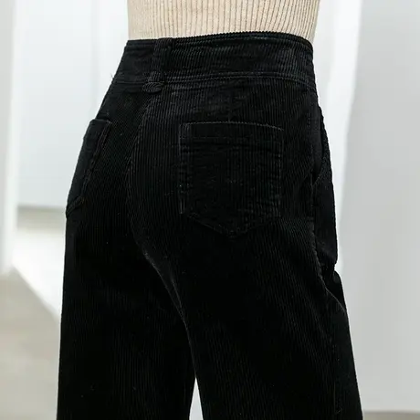 黑色灯芯绒阔腿裤女2024新款秋冬女裤八分裤子冬季九分直筒条绒裤商品大图