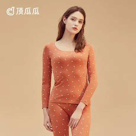 顶瓜瓜秋衣秋裤女印花上衣打底棉毛衫修身保暖内衣套装图片