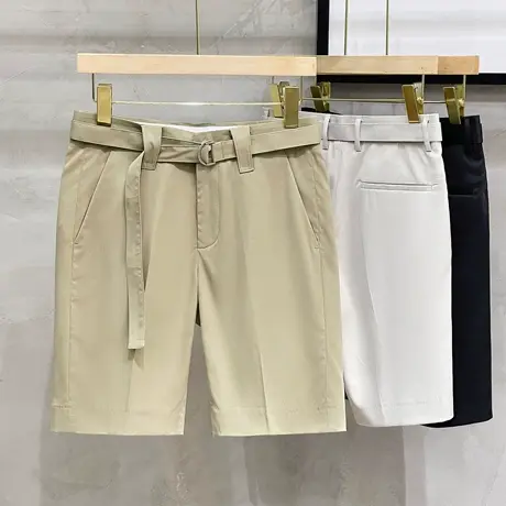 附腰带夏季韩版青年直筒男士休闲短裤潮流商务通勤五分中裤男西裤商品大图