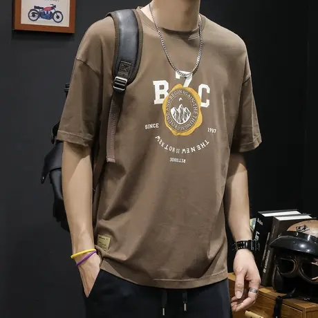 圆领短袖t恤男纯棉夏季宽松ins潮牌男士体恤2024大码半袖重磅水洗图片