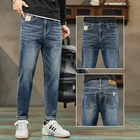 冬季新塘复古牛仔长裤男士直筒宽松2024新款弹力休闲男裤子秋冬款商品大图