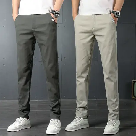 纯棉休闲裤男士修身小脚直筒2024秋款男装夏季高端潮流百搭西装裤商品大图