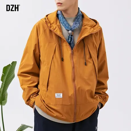男士橘色冲锋衣潮牌男春秋防风工装外套连帽美式夹克男装2023新款商品大图