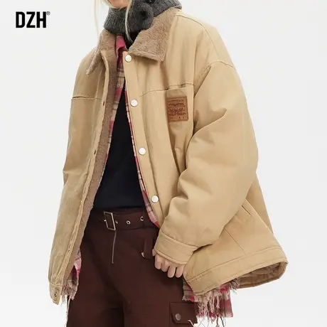 情侣美式复古厚外套男冬季加绒保暖韩系棉服夹克2024新款男士上衣商品大图