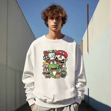 加肥加大码圆领美式重磅复古胖子男装加绒宽松胖子卫衣秋冬款男款图片