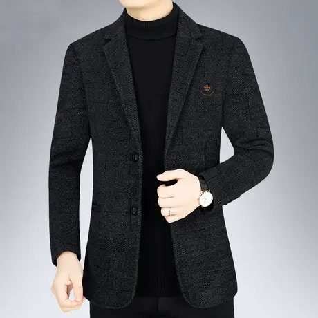 休闲西服男毛呢爸爸秋冬装外套雪尼尔加绒加厚款西装单西夹克免烫商品大图