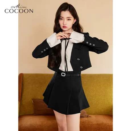 missCOCOON黑色小西装外套女2023新款春季季休闲气质小个子短外套商品大图