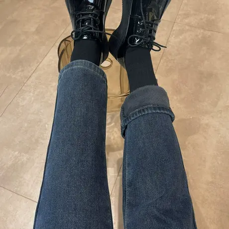 加绒牛仔裤女春秋黑色高腰直筒2023年新爆款秋冬季小个子烟管裤子商品大图