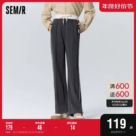 森马休闲裤女撞色抓绒卫裤ins潮冬季宽松抽绳束脚长裤运动风时尚商品大图