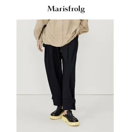 【羊毛】玛丝菲尔春季新款黑色高科技休闲工装裤裤子商品大图