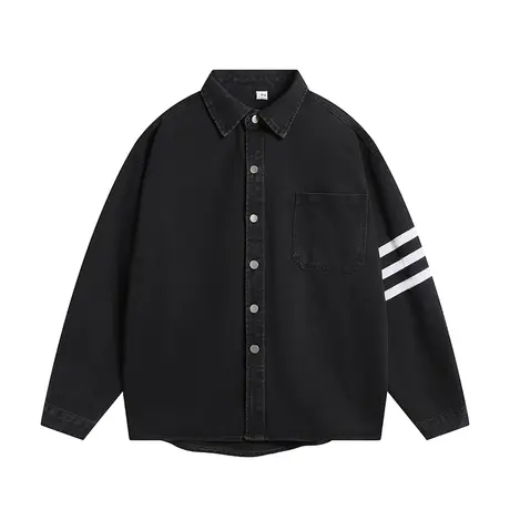 男士牛仔外套黑色扣钮美式宽松简约百搭翻领青年加大码薄款春秋衣图片