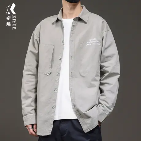 希越春季刺绣长袖衬衫男2024新款男士休闲衬衣宽松大码青年上衣服图片