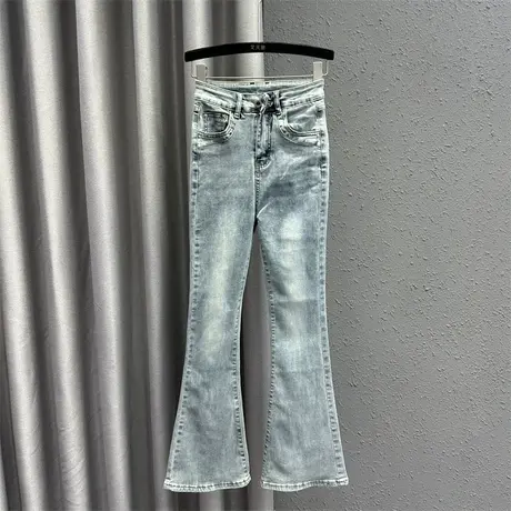 2024春夏新款浅色高腰修身显瘦显腿长牛仔裤女辣妹弹力微喇裤长裤图片