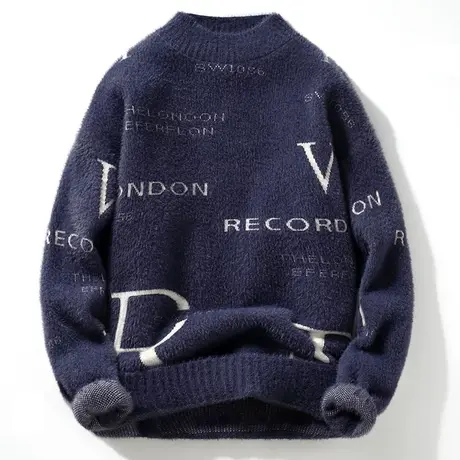 秋冬季男士貂绒衫圆领套头羊绒衫大码加厚貂毛毛衣男针织打底衫潮图片