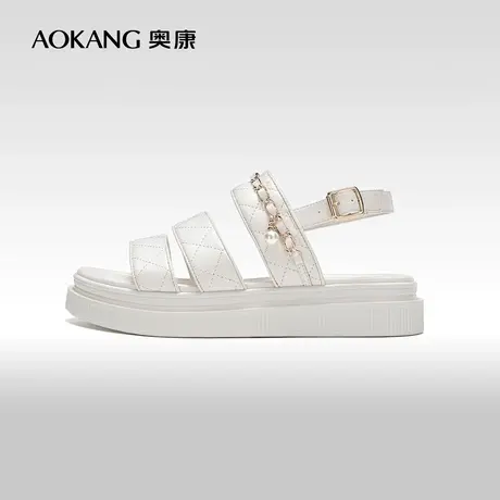 奥康女鞋 夏季新款休闲百搭凉鞋女士金属链条厚底增高舒适潮图片