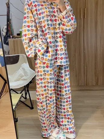 多巴胺纯甜美可爱纯棉磨毛娃娃领睡衣宽松家居服商品大图