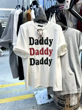 字母简约短袖T恤女2024春季新款时尚圆领套头宽松百搭上衣潮体恤图片