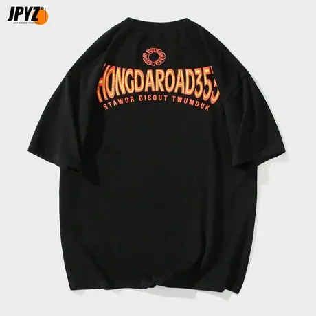 简约基础款短袖t恤男女同款夏季街头美式宽松复古五分半袖体恤衫商品大图