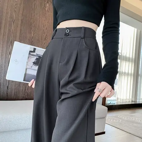 西装阔腿裤女春秋2024新款高级感垂感休闲裤灰色高腰窄版直筒裤子商品大图
