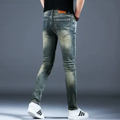 复古做旧美式高街黄泥牛仔裤男款春秋2024新款裤子潮流男小脚修身商品大图