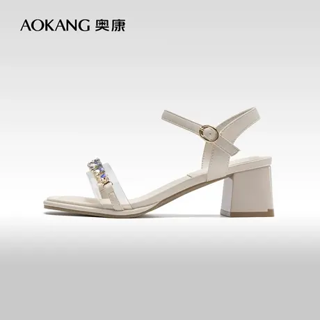 奥康女鞋 夏季新款法式水钻凉鞋时尚中粗跟仙女风配裙子气质商品大图