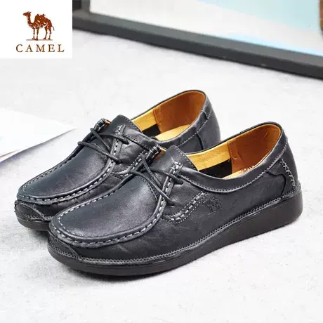 Camel/骆驼女鞋春季新品牛皮时尚休闲系带低跟妈妈鞋A101372008图片