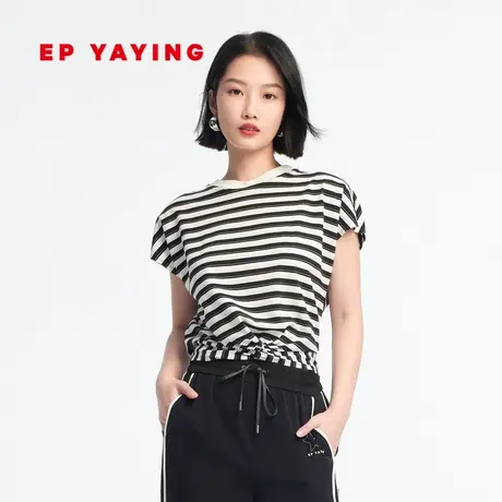 EP雅莹女装 设计感廓形海魂衫条纹棉短袖T恤 2023新款图片