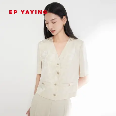 EP雅莹女装 桑蚕丝新中式暗纹提花短袖外套 2023秋冬新款1218A商品大图