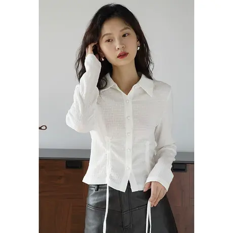 嘉茱莉2023秋季新款POLO领衬衫女短款修身小个子法式上衣薄款外套商品大图