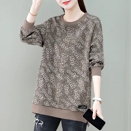 时尚圆领卫衣女2023年春秋新款中长款遮臀上衣大码洋气刺绣字外套图片