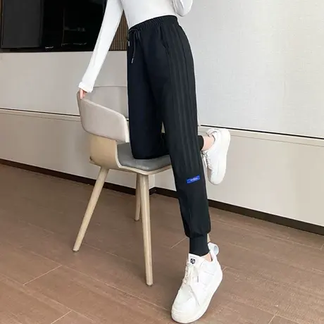 运动裤女小个子春秋2023新款爆款黑色韩版休闲显高宽松束脚卫裤潮图片