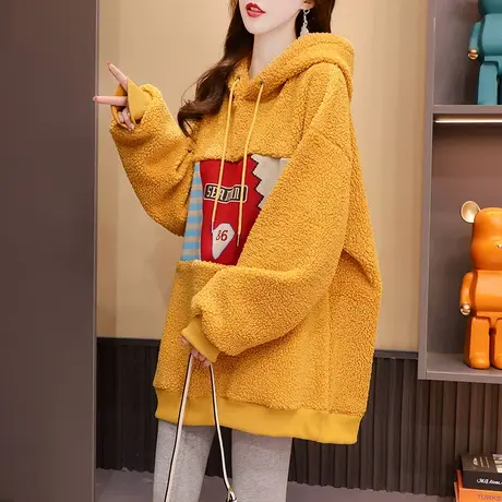 加绒加厚羊羔毛卫衣女2022年新款秋冬爆款时尚洋气宽松设计感外套图片
