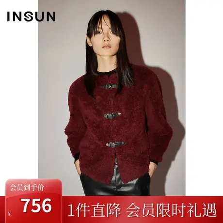 恩裳COVER2022冬季经典真皮畔扣蓬松保暖绒感羊毛短外套女装图片