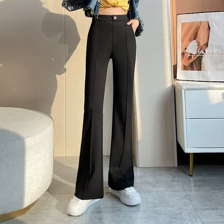 黑色显瘦高弹微喇叭裤女2023春季新款高腰西装裤显瘦百搭休闲长裤商品大图