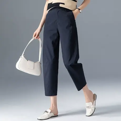 藏青色冰丝哈伦裤女夏2023新款裤子夏季薄款休闲裤九分天丝萝卜裤商品大图