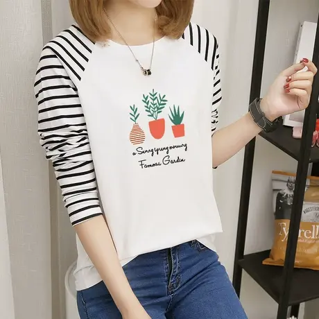 纯棉长袖内搭打底衫2022春装新款宽松显瘦大码t恤女士薄款上衣潮商品大图