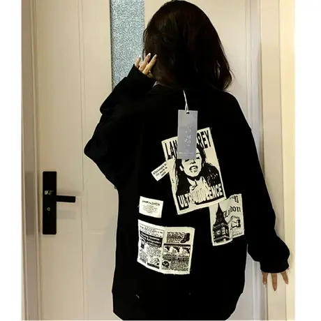 美式复古卫衣女春秋薄款宽松韩版小个子上衣bf慵懒风oversize外套商品大图