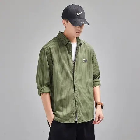 Modi Nick/摩帝尼克潮流笑脸刺绣男士休闲衬衫潮牌长袖宽松男衬衣图片