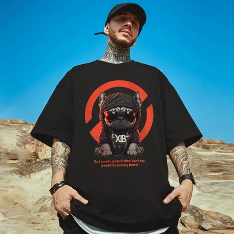 重磅潮牌宽松T恤胖子短袖男加肥加大五分袖纯棉国潮大码男装夏季商品大图