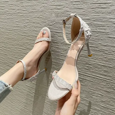 法式一字扣带凉鞋女细跟2022年夏季新款性感百搭气质露趾时装凉鞋商品大图