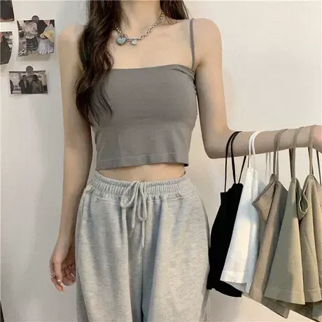 冰丝吊带背心女带胸垫一字肩美背网红爆款内搭外穿抹胸裹胸上衣夏图片