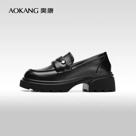 【门店发货】奥康女鞋 2024春季新款英伦风时尚厚底小皮鞋豆豆鞋图片