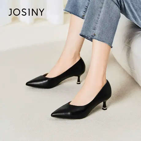 Josiny/卓诗尼尖头单鞋2023秋季新款百搭细跟浅口一脚蹬工作女鞋商品大图
