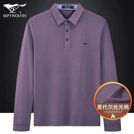 七匹狼狼族生活logo长袖T恤男2023秋季翻领男士Polo衫丝滑上衣男图片