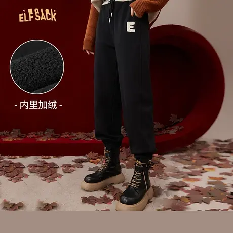 妖精的口袋黑色运动裤女2022秋冬季新款束脚裤宽松阔腿休闲裤子潮图片