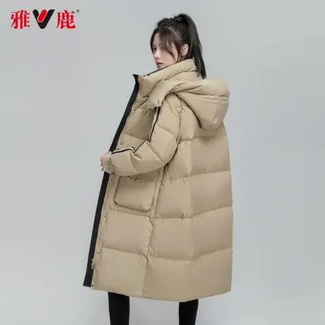 雅鹿中长款羽绒服女小个子抗赛加厚冬季2023新款韩版大码连帽外套商品大图